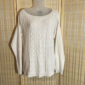 Chaps Classics Ivory Loose Cable Knit Round Neck Sweater Oversized Large